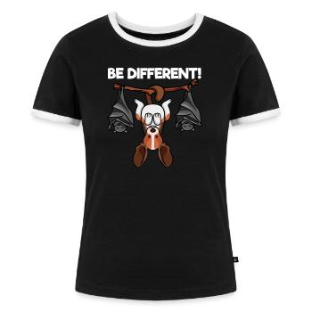 Be Different Cute Beagle Dog With Bats - Frauen Kontrast-T-Shirt - Schwarz/Weiß - Vorne - Selfina (174cm)