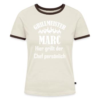 Grillmeister Marc Chef - Frauen Kontrast-T-Shirt - Blau/Weiß - Vorne