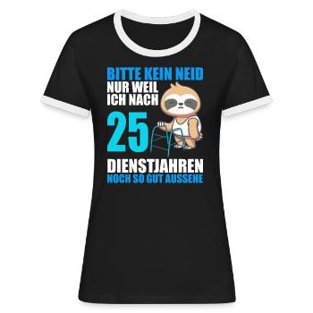 25 Jahre im Dienst 25 Jähriges Dienstjubiläum - Frauen Kontrast-T-Shirt - Schwarz/Weiß - Vorne - Selfina (174cm)
