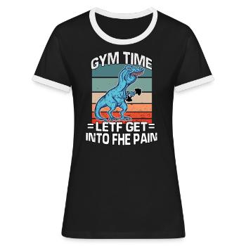 T-Rex Speech Defect Athlete Fitness Bodybuilding - Women's Ringer T-Shirt - black/white - Front - Selfina (174cm)