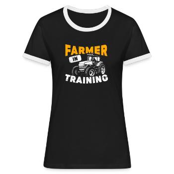 Funny Farm Tractor Farming Farmer In Training - Women's Ringer T-Shirt - black/white - Front - Selfina (174cm)