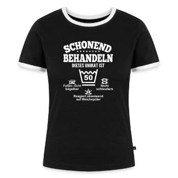 Schonend Behandeln 50. Geburtstag Mann Frau Lustig - Frauen Kontrast-T-Shirt - Schwarz/Weiß - Vorne - Selfina (174cm)