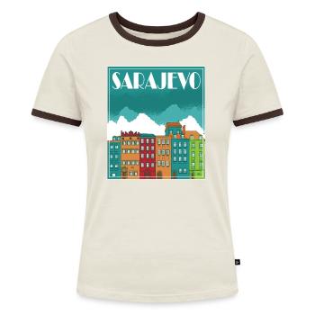 Sarajevo Paysage Vintage Art - T-shirt contrasté Femme - bleu/blanc - Devant