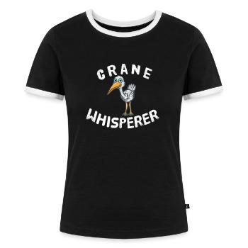 Crane Whisperer Kranich Flüsterer Vogel Nerd - Frauen Kontrast-T-Shirt - Schwarz/Weiß - Vorne - Selfina (174cm)