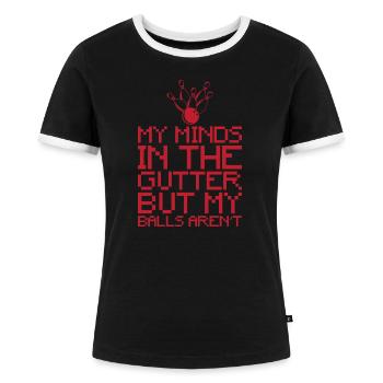 Bowling-Sprichwort - Frauen Kontrast-T-Shirt - Schwarz/Weiß - Vorne - Selfina (174cm)