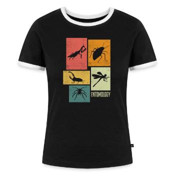 Entomology Entomologist Insects Silhouettes - Frauen Kontrast-T-Shirt - Schwarz/Weiß - Vorne - Selfina (174cm)
