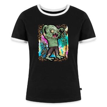 Halloween Lake Monster Nessy Krawattenfarbe - Frauen Kontrast-T-Shirt - Schwarz/Weiß - Vorne - Selfina (174cm)