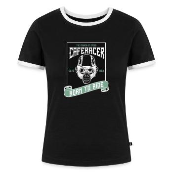 Motorrijders, motorrijders - Vrouwen contrastshirt - zwart/wit - Voor - Selfina (174cm)