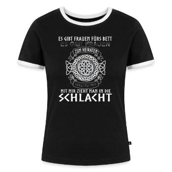 Kriegerin Schildmaid Nordische Mythologie - Frauen Kontrast-T-Shirt - Schwarz/Weiß - Vorne - Selfina (174cm)