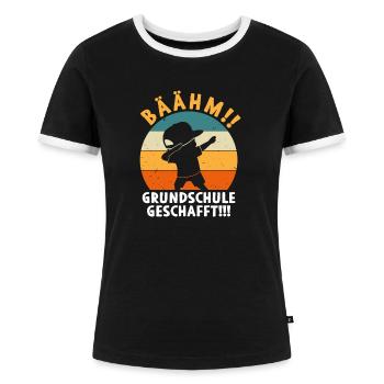 Grundschule geschafft Absolvent Abgänger - Frauen Kontrast-T-Shirt - Schwarz/Weiß - Vorne - Selfina (174cm)