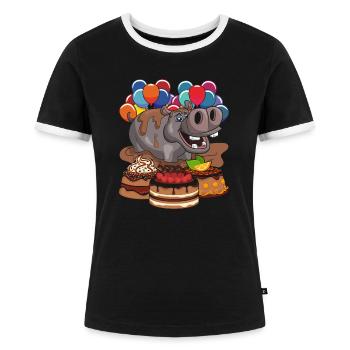 Kinder Geburtstag Geschenk Tier Nilpferd - Frauen Kontrast-T-Shirt - Schwarz/Weiß - Vorne - Selfina (174cm)