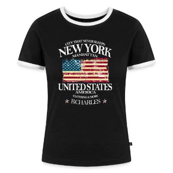 new York - Women's Ringer T-Shirt - black/white - Front - Selfina (174cm)