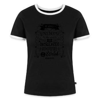 Bibel og kristne gaver - Dame kontrast-T-shirt - sort/hvid - Foran - Selfina (174cm)