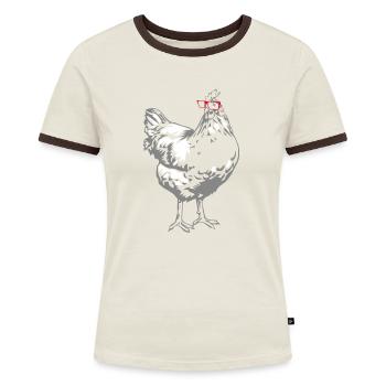 Poussin mignon de lunettes ferme de poules de poulet d'arrière-cour drôle - T-shirt contrasté Femme - bleu/blanc - Devant