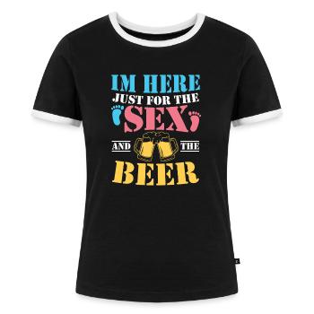 I'm Just Here / Gender Spruch - Frauen Kontrast-T-Shirt - Schwarz/Weiß - Vorne - Selfina (174cm)