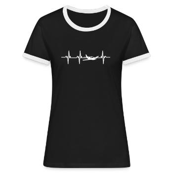 avion homme battement coeur humour ulm cadeau - T-shirt contrasté Femme - noir/blanc - Devant - Selfina (174cm)
