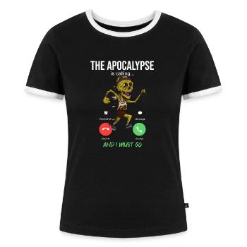 Apocalypse calls Zombie Running Runner Halloween - Women's Ringer T-Shirt - black/white - Front - Selfina (174cm)