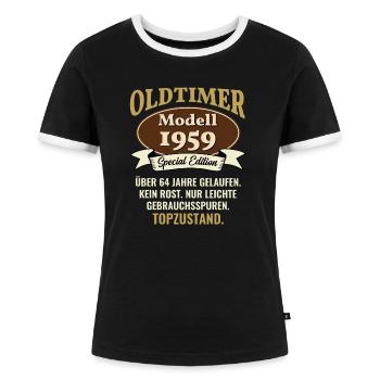 64 years classic car model 1959 64th birthday - Women's Ringer T-Shirt - black/white - Front - Selfina (174cm)