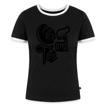cats and tats Zitat - Frauen Kontrast-T-Shirt - Schwarz/Weiß - Vorne - Selfina (174cm)