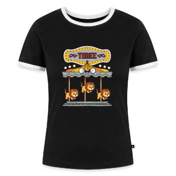 Karrusel fødselsdagsfest løve denne dreng - Dame kontrast-T-shirt - sort/hvid - Foran - Selfina (174cm)