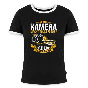 Kamera Fotografie Spruch Geschenk Fotograf Fotogra - Frauen Kontrast-T-Shirt - Schwarz/Weiß - Vorne - Selfina (174cm)