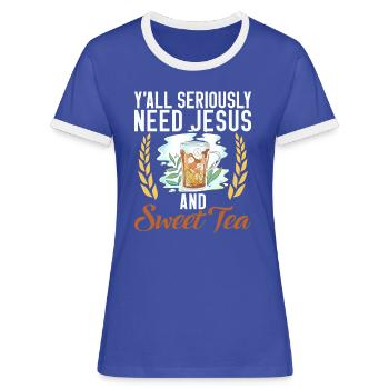 Sweet Tea Lover Gifts - Women's Ringer T-Shirt - blue/white - Front