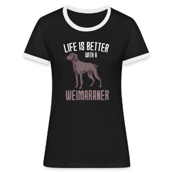 Weimaraner - Frauen Kontrast-T-Shirt - Schwarz/Weiß - Vorne - Selfina (174cm)