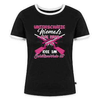 Sportschützin Schützenverein - Frauen Kontrast-T-Shirt - Schwarz/Weiß - Vorne - Selfina (174cm)
