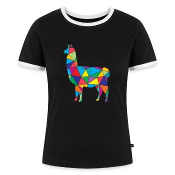Lama Polygon Low Poly Tier - Women's Ringer T-Shirt - black/white - Front - Selfina (174cm)