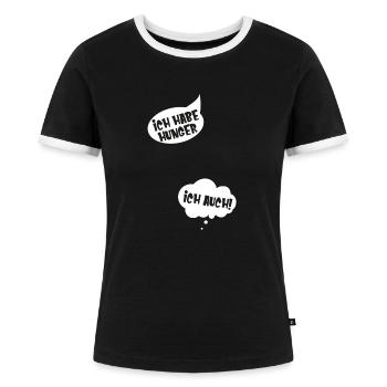 Ich habe Hunger Schwangerschaft verkünden - Frauen Kontrast-T-Shirt - Schwarz/Weiß - Vorne - Selfina (174cm)
