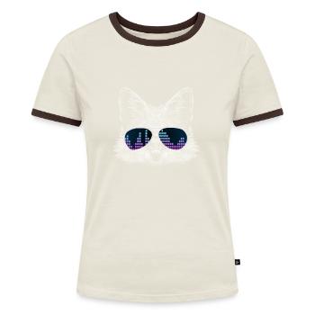 Fuchs mit Kopfhörer und cooler Equalizer Brille - Frauen Kontrast-T-Shirt - Blau/Weiß - Vorne
