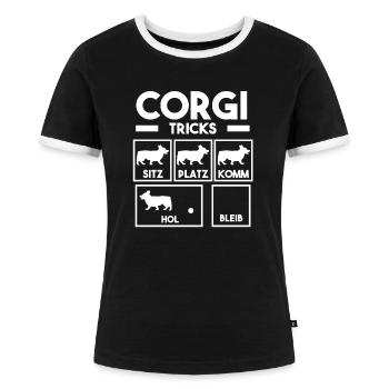 Hund Corgi - Frauen Kontrast-T-Shirt - Schwarz/Weiß - Vorne - Selfina (174cm)