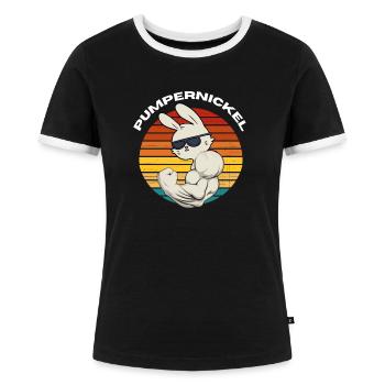 Pumpernickel Hase Powerlifting Gewichtheben - Frauen Kontrast-T-Shirt - Schwarz/Weiß - Vorne - Selfina (174cm)