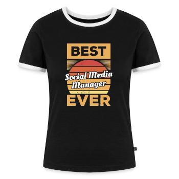Vintage Bester Social-Media-Manager aller Zeiten - Frauen Kontrast-T-Shirt - Schwarz/Weiß - Vorne - Selfina (174cm)