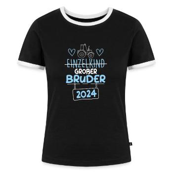 Großer Bruder 2024 Traktor - Frauen Kontrast-T-Shirt - Schwarz/Weiß - Vorne - Selfina (174cm)