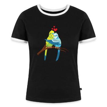 Süß Wellensittich Liebe Herz Vogel - Frauen Kontrast-T-Shirt - Schwarz/Weiß - Vorne - Selfina (174cm)