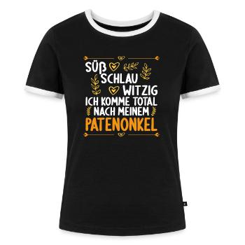 Ich komme total nach meinem Patenonkel Patenkind - Frauen Kontrast-T-Shirt - Schwarz/Weiß - Vorne - Selfina (174cm)