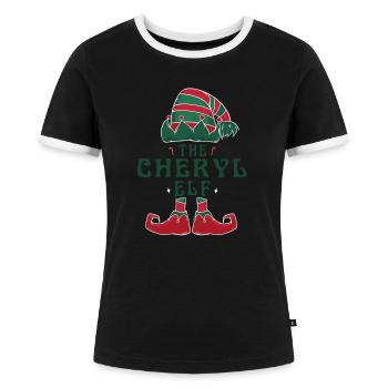 The Cheryl Elf Pajama for Funny Christmas Holiday - Women's Ringer T-Shirt - black/white - Front - Selfina (174cm)