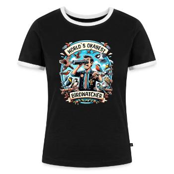 Le meilleur ornithologue du monde Okay Birdwatcher - T-shirt contrasté Femme - noir/blanc - Devant - Selfina (174cm)