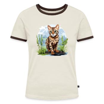 Bengal Cat Bengalkatze - Frauen Kontrast-T-Shirt - Blau/Weiß - Vorne