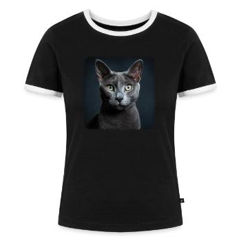 Russian Blue Cat Russisch Blau Katze - Women's Ringer T-Shirt - black/white - Front - Selfina (174cm)