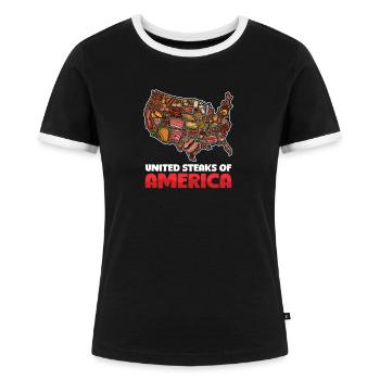 Patriotischer Koch United Steaks of America - Frauen Kontrast-T-Shirt - Schwarz/Weiß - Vorne - Selfina (174cm)
