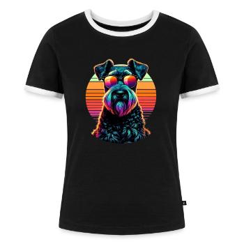 Retro Sonnenuntergang Sonnenbrille Kerry Blue Terrier - Frauen Kontrast-T-Shirt - Schwarz/Weiß - Vorne - Selfina (174cm)