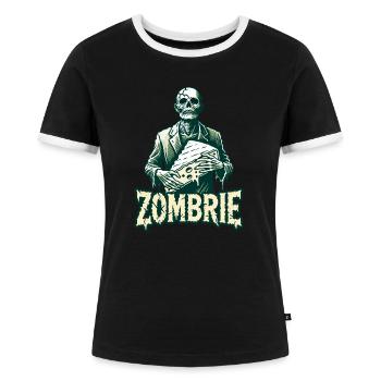 Zombie Zombrie Brie Käse Halloween Zombie Käse - Frauen Kontrast-T-Shirt - Schwarz/Weiß - Vorne - Selfina (174cm)