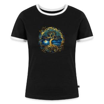 Nordisch Keltischer Baum Tree Of Life Lebensbaum - Frauen Kontrast-T-Shirt - Schwarz/Weiß - Vorne - Selfina (174cm)