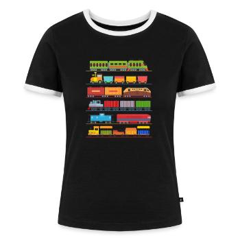 Züge Eisenbahn Lokomotive Kinder Pyjama Zug - Frauen Kontrast-T-Shirt - Schwarz/Weiß - Vorne - Selfina (174cm)