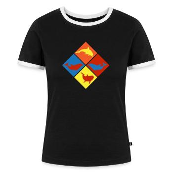 Bunte Delfine Und Wale In Quadraten - Frauen Kontrast-T-Shirt - Schwarz/Weiß - Vorne - Selfina (174cm)