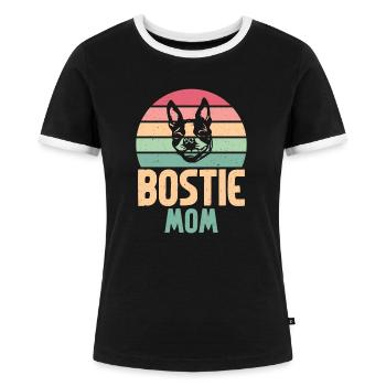 Boston Terrier Gifts - Frauen Kontrast-T-Shirt - Schwarz/Weiß - Vorne - Selfina (174cm)