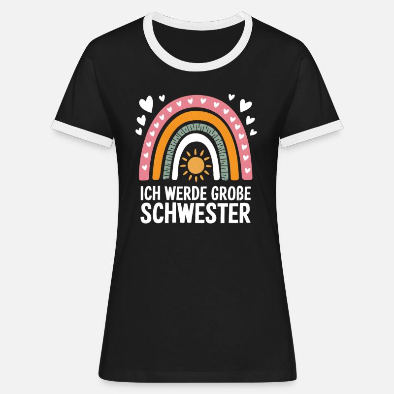 Ich Werde Große Schwester Regenbogen Boho - Frauen Kontrast-T-Shirt - Schwarz/Weiß