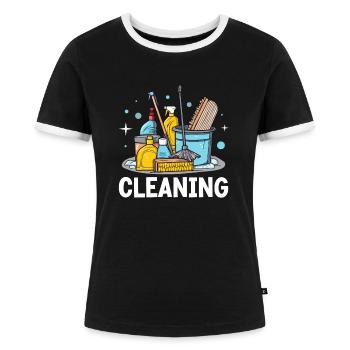 Nettoyage Ménage Femme de ménage Femme de ménage drôle - T-shirt contrasté Femme - noir/blanc - Devant - Selfina (174cm)